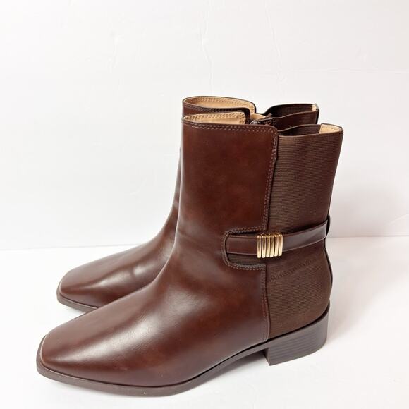 JOURNEE COLLECTION WOMENS AUBRIE STACKED HEEL BROWN GOLD  BOOTS SIZE 11 WIDE NEW - Picture 3 of 6